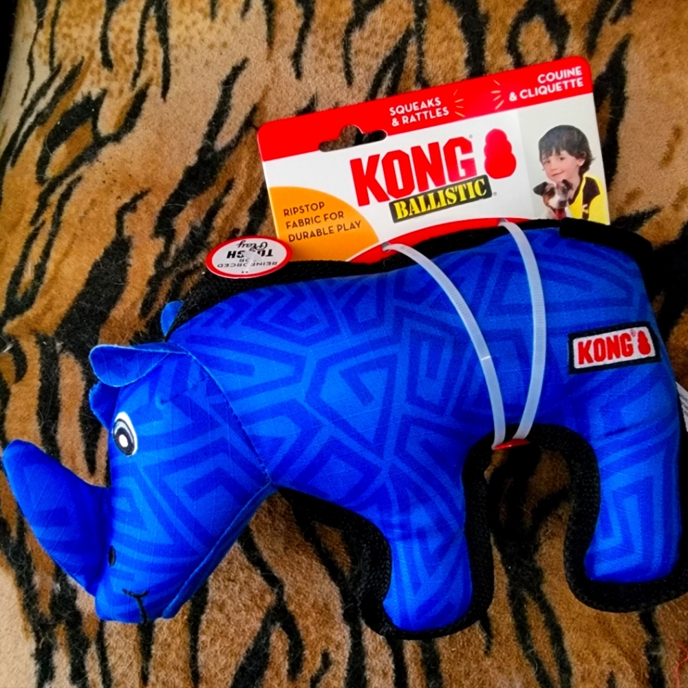 KONG Dog Ballistic Vibrant Blue Rhino Toy Sz Med/large New Ea.